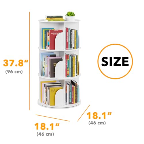 SpaceAid 3-Tier Rotating Bookshelf Tower, 37.8" White Spinning Bookcase Lazy Susan