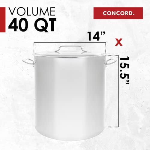 Concord 40-Quart Stainless Steel Stock Pot with Lid - Heavy Duty Commercial Kitchen