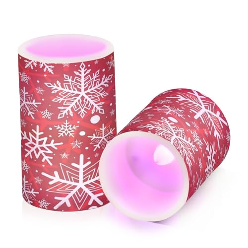 ALAZA Snowflakes Christmas Flameless Candles Set of 2 with Remote & Timer