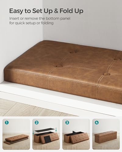 SONGMICS Storage Ottoman Bench - 43.3 Inch Folding Foot Rest Stool - Coffee Brown