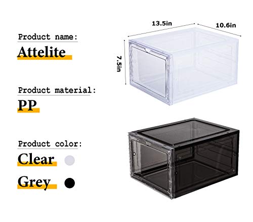 Attelite Stackable Clear Shoe Storage Boxes - Black, XL 6-Pack