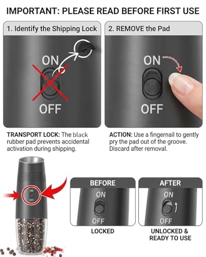 CIRCLE JOY Black Charging Base Electric Salt & Pepper Grinder Set - Auto & Adjustable Coarseness