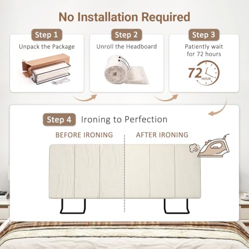Full Size Headboard Beige - No Assembly Required, Compatible with Most Bed Frames