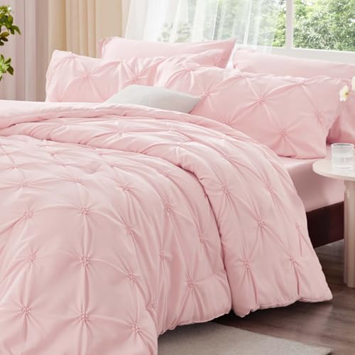 BEDELITE Baby Pink Queen Comforter Set Fluffy Soft Bedding - Elegant Floral Design