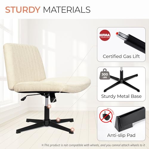 Orange Factory Criss Cross Chair - Wide Fabric Vanity Seat, Beige No Wheel