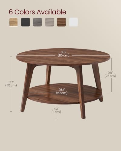 VASAGLE 2-Tier Round Coffee Table - Chestnut Walnut, Mid-Century Modern, 31.5 Inch Diameter