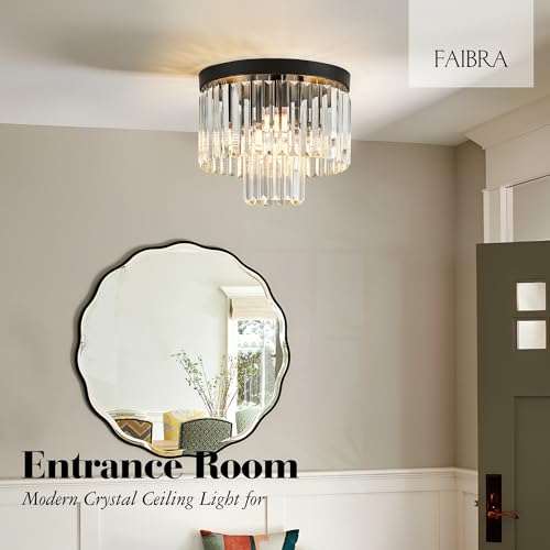 Black 12.6-Inch Crystal Ceiling Light Fixture - 4-Light Modern 2-Tier Chandelier