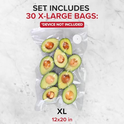 Chef Preserve Reusable Vacuum Sealer Bags - 30 XL (12x20 in) BPA-Free Food Storage