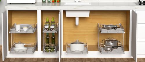 15x21 Inch Pull Out Cabinet Organizer with 1 Tier - Kitchen & Bathroom Storage