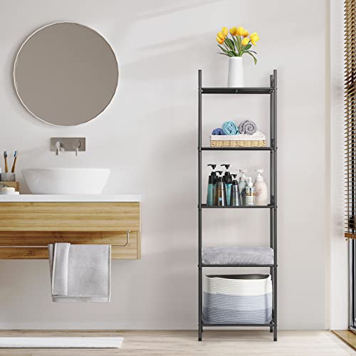 Nandae 5-Tier Metal Bathroom Storage Shelf Black - Heavy Duty Towel Rack & Organizer