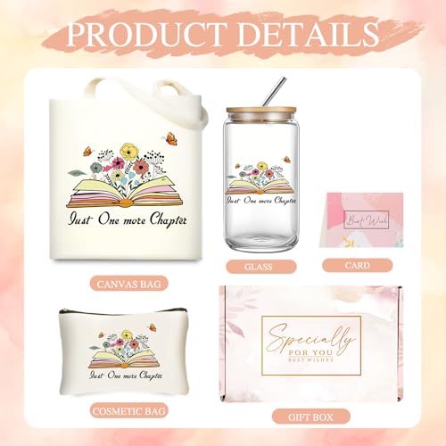 Book Lover Glass Cup with Lid and Straw Gifts Sets for Women