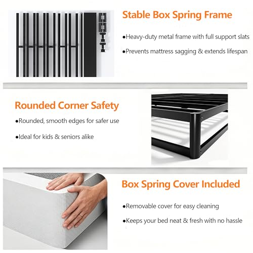 YORTHEN Queen Box Spring 7 Inch Heavy Duty Metal Foundation - Easy Assembly