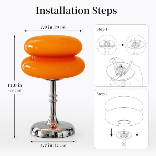Rechargeable Cordless Mushroom Table Lamp - Touch Dimming Glass Nightlight