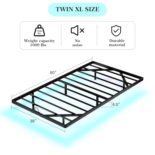 Floating Bed Frame Twin XL with Smart LED Lights - Modern Suspended Design