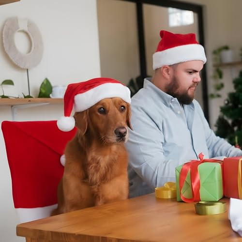 Christmas Chair Covers and Santa Hat Set for Pets & Adults - 28 Pieces