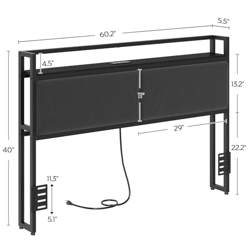 YATINEY Black Queen Upholstered Headboard with Storage & Charging Station, Adjustable