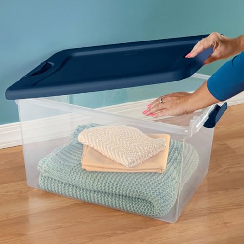 Sterilite Large Clear Plastic Storage Bin - 64 Quart, Marine Blue, 6-Pack