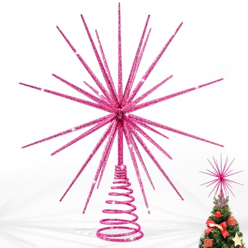 Bright Pink 3D Star Christmas Tree Topper - Glitter Holiday Decoration
