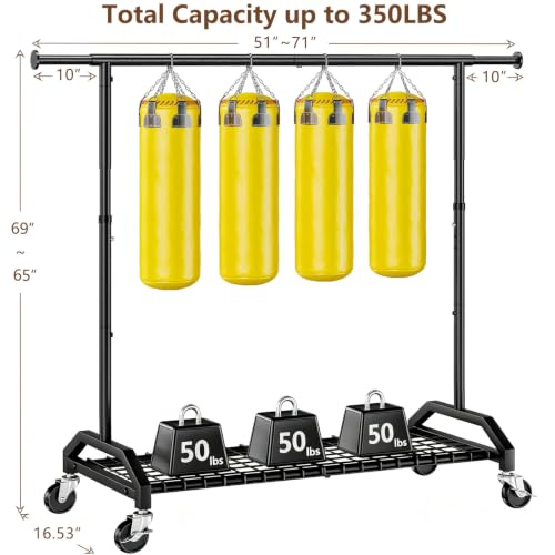 Heavy Duty Adjustable Clothes Rack with Wheels - Black, 350lbs Capacity