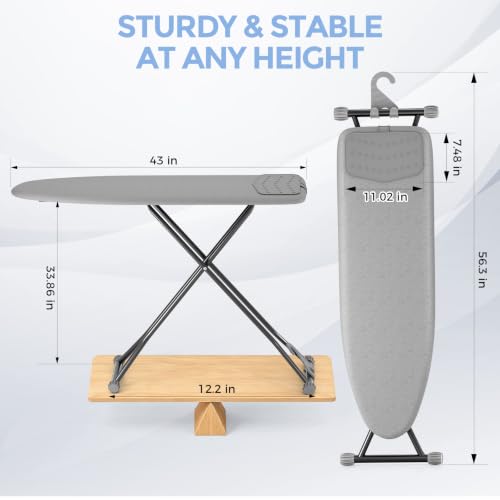 APEXCHASER Gray Foldable Adjustable Ironing Board with Silicone Cover