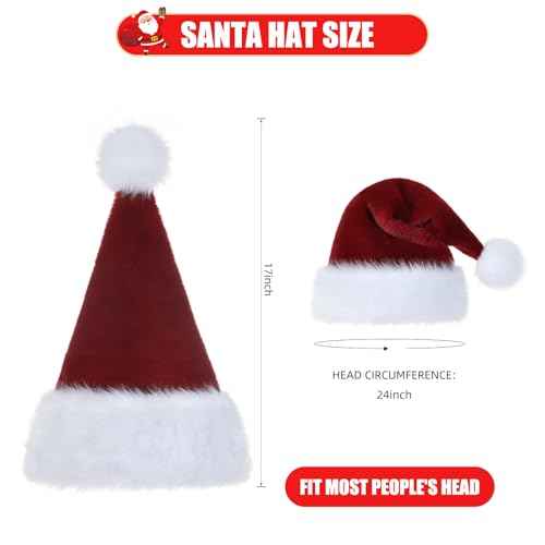 Christmas Hat, Santa Hat, Xmas Holiday Hat for Adults, Super Soft Plush Santa Hat for Xmas New Year Party Headwear