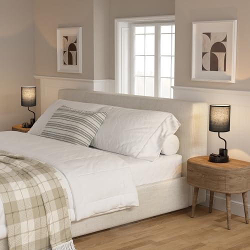 Fenmzee Bedside Lamps Set of 2 - Black Nightstand Lamps with USB & Outlets