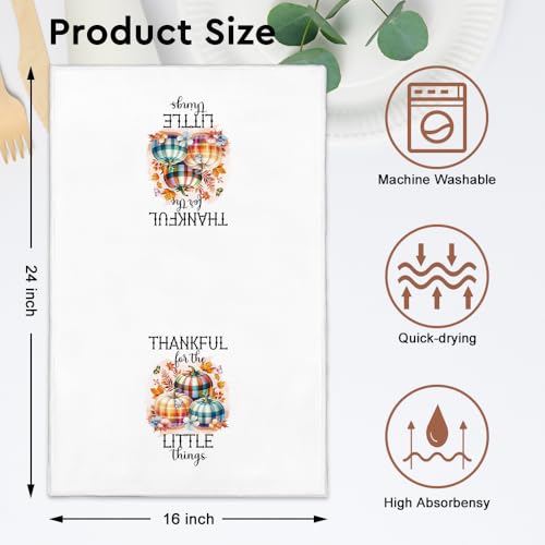 WUUCKOO 2pcs Thankful for The Little Things Kitchen Towels White14 Thanksgiving Decor