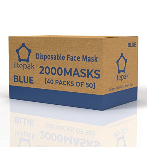 Blue Disposable Face Masks 2000pcs 3-Ply Breathable Covering with Nose Wire - Adult Mask