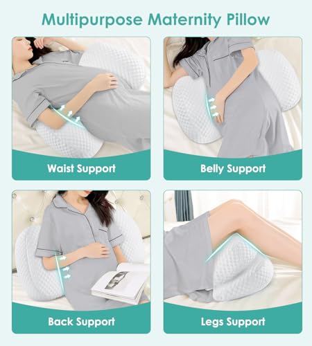 DONAMA Pregnancy Pillow Cooling Support Wedge - All White, Adjustable Maternity Pillow