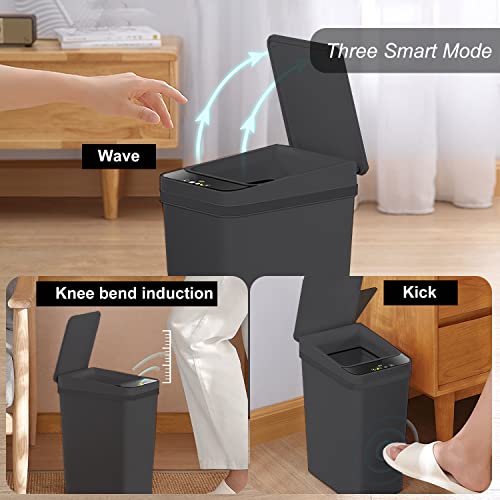 Yatmung Black 2.5 Gallon Touchless Bathroom Trash Can - 3 Pack