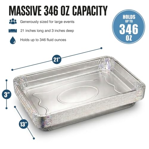 Full Size Deep Steam Aluminum Foil Pan with Lids - 21x13x3 Inches, 10 Pack