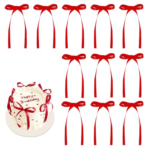 NatNarr Red 30 Pcs Bows for Cake Toppers - DIY Party Decor, 2.9 x 5.7 in (Red)