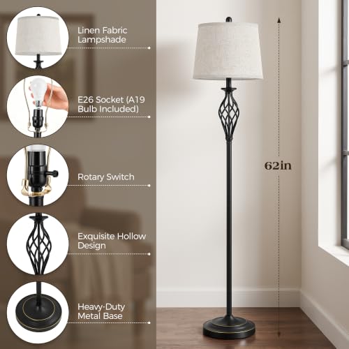 Black Farmhouse Spiral Cage Floor Lamp - 62 Inch Standing Living Room Light