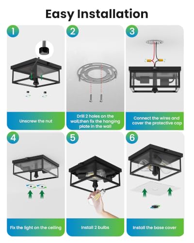 8.5 Inch Outdoor Ceiling Light with Motion Sensor Flush Mount Exterior Fixture - Dusk to Dawn, 2-Light