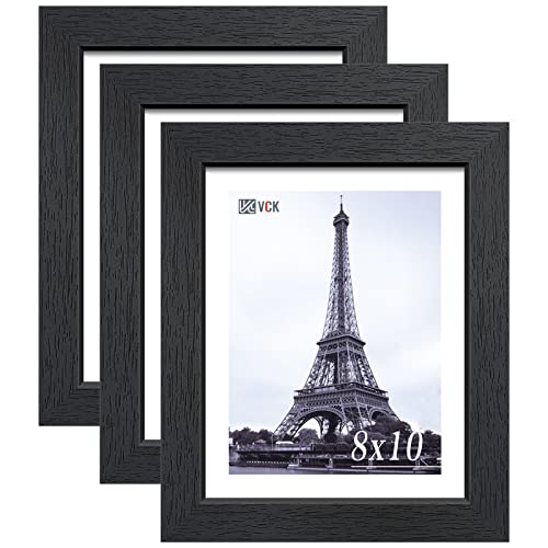 8x10 Inch Picture Frames Set of 3 - Black Wood Wall Photo Display