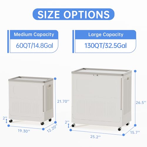 Large Storage Bin with Lid and Wheels - 130 QT Cream White Toy Organizer