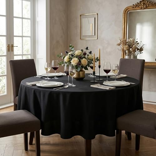 Black Round Tablecloth 8 Pack - 90 Inch for 36-72 Inch Tables - Elegant Polyester
