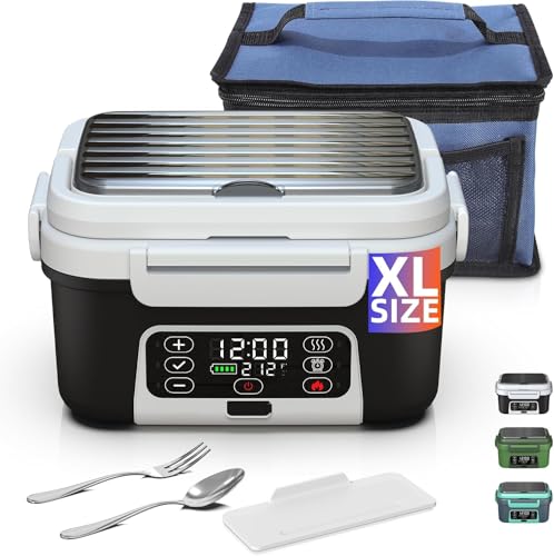 Omboos Black Cordless Electric Heated Lunch Box 6.3 Cups | Self-Heating, Rechargeable, Leakproof, Removable Divider