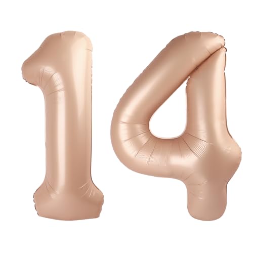Light Brown Number 14 Balloon 40 inch, Tan 14 Number Balloons, Khaki 14th Sandy Brown Birthday Decorations, Beige 14 Year Old Girls Boys Light Brown Party Supplies