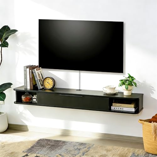 Mordchil HF Black Floating TV Stand for 55-65 inch Wall-Mounted Media Console