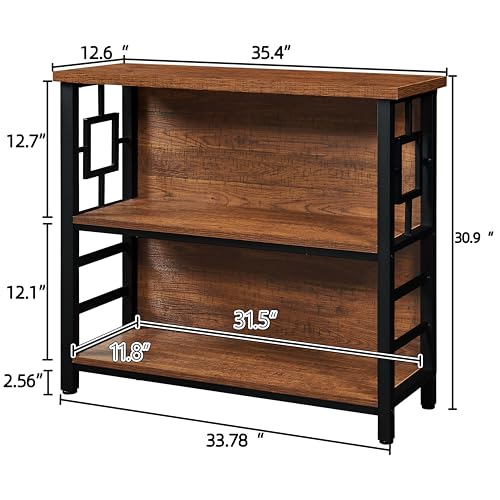 Rustic Brown 3-Tier Deep Book Shelf with Storage - Small Space Living Room & Office
