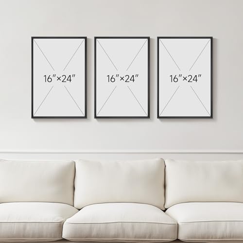 Set of 3 Neutral Abstract Wall Art - 16x24 Inches, Modern Minimalist Frame