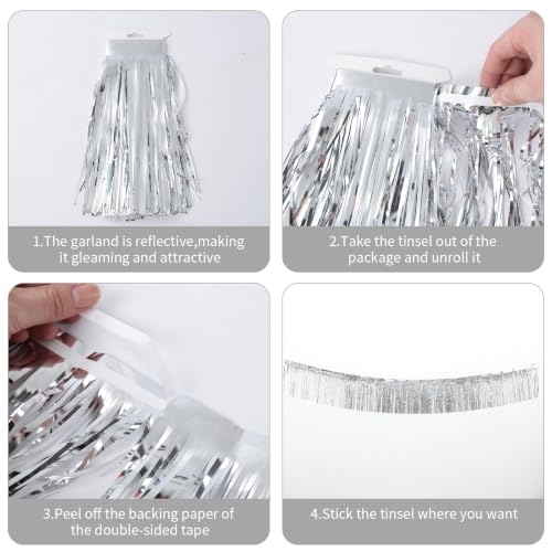 4 Pack Silver Fringe Garland - 40ft Foil Tinsel Curtain for Parties & Weddings