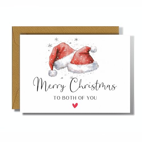 Both of You Christmas Greeting Card with Santa Hats - Holiday Watercolor Design, Premium Matte Paper, Blank Inside