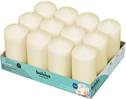 12 Ivory Pillar Candles Set - Unscented Dripless Long Burn 2.7 x 5 Inch
