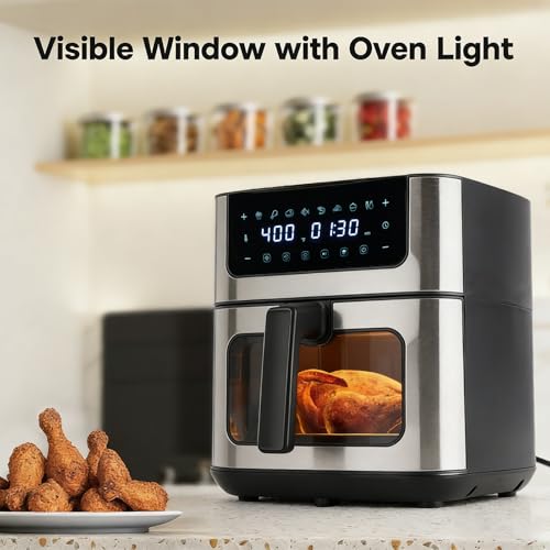 Black 6.34Qt 8-in-1 Digital Air Fryer with Visible Window and Presets