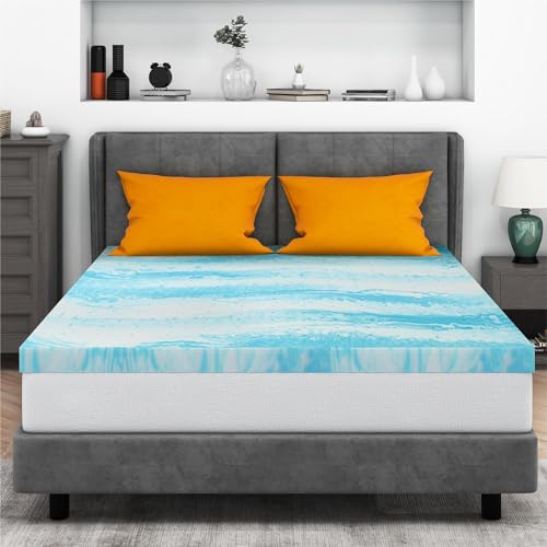 Swirled Blue 2-Inch Gel Memory Foam Mattress Topper - Full Size