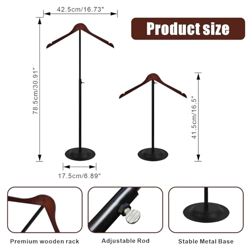 Adjustable T Shirt Display Stand with Wooden Hanger - Black, Pack of 4