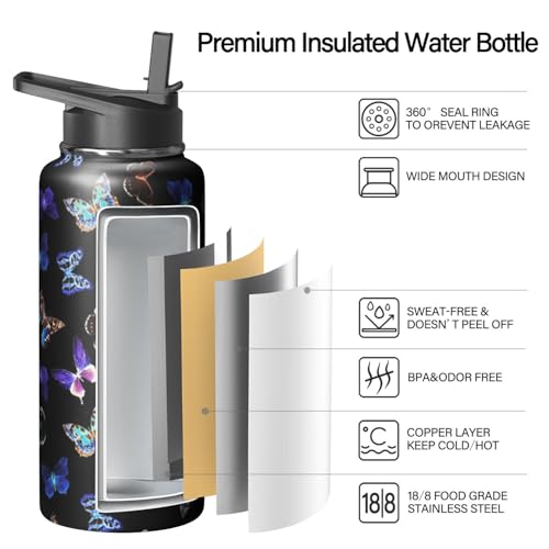 Kearscupra Butterfly 32oz Stainless Steel Tumbler with Handle, Flip Straw – Insulated Travel Mug