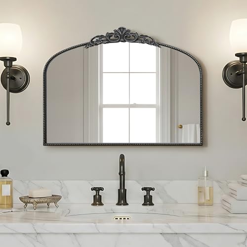 Micasso Vintage Black Arched Mirror - 24x32 Inch Baroque Antique Vanity Mirror